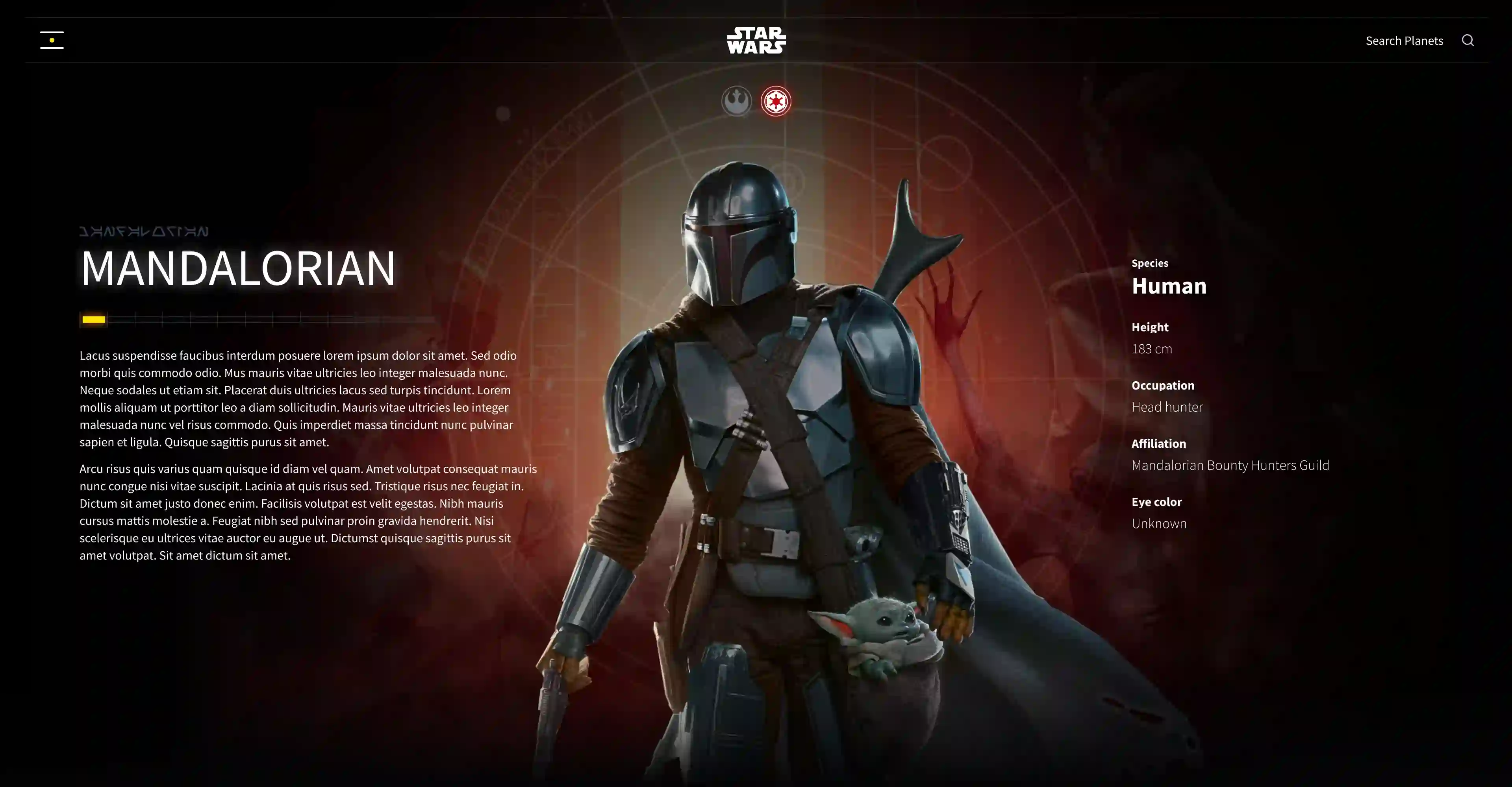 Planet Tatooine UI in website, Mandalorian user interface for star wars day