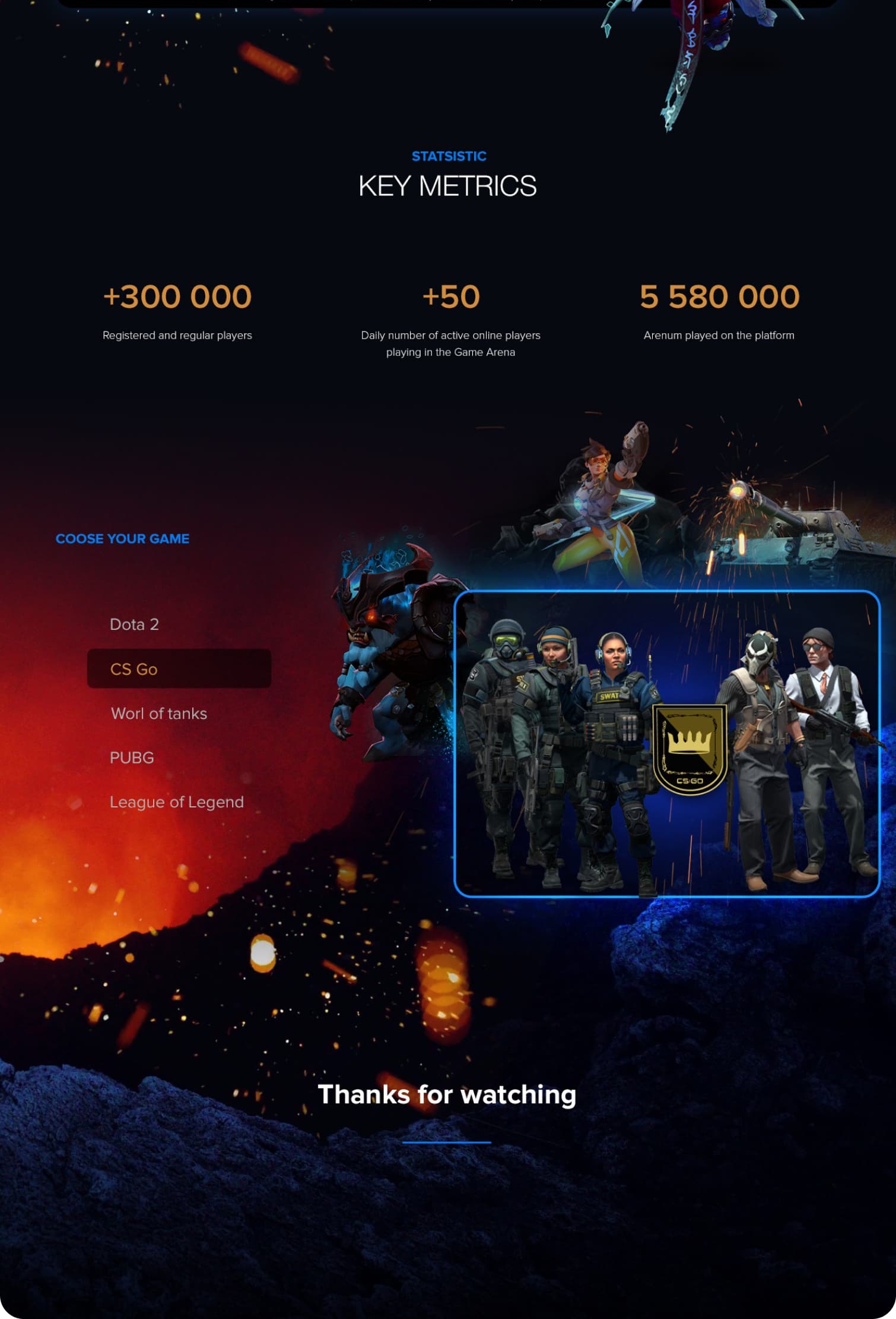 Game arena cybersport web development