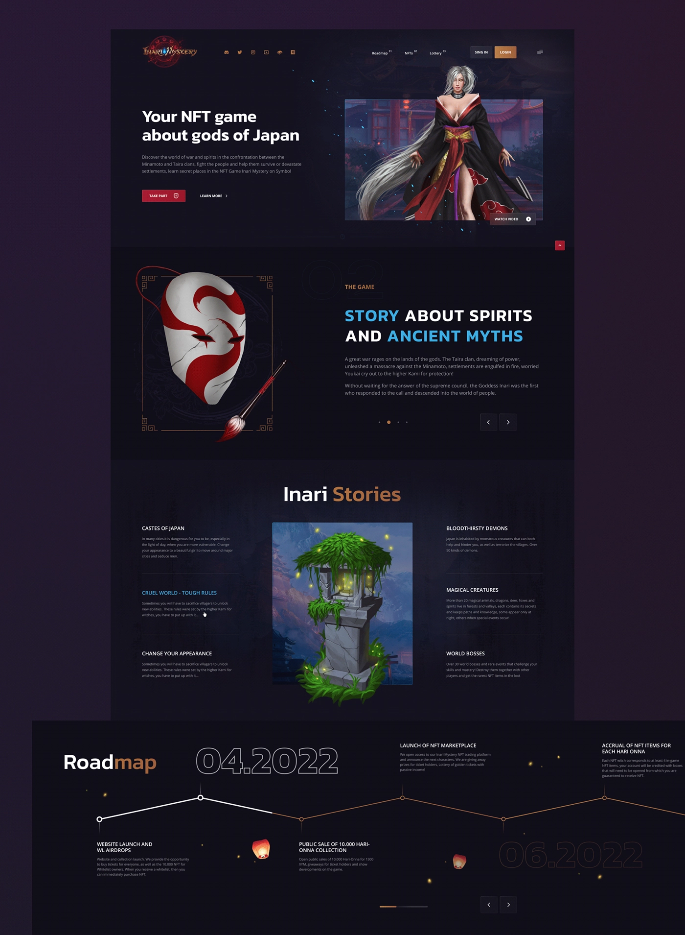 Defi landing page web design, character 2d, crypto nft game UAE