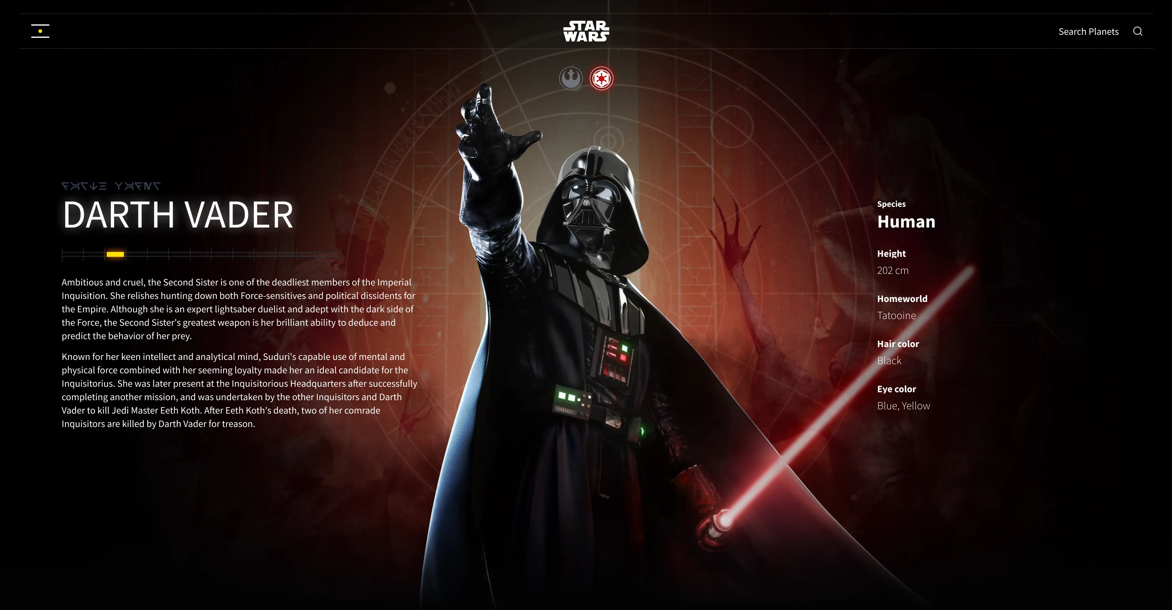 UI UX Design of the website, user interface in Dubai UAE for the star wars galaxy